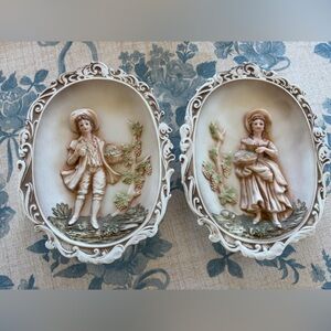 Lefton Vintage porcelain Wall Plaques with Cream and Brown Tones